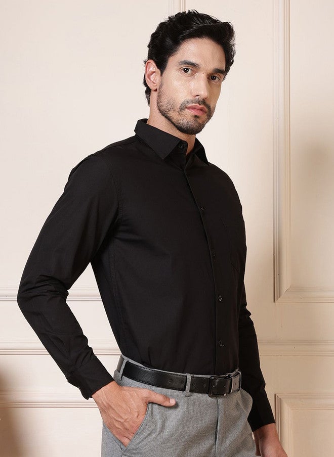 elioop Premium Relaxed Fit Black Cotton Formal Shirt with Spread Collar and Long Sleeves - Image 3