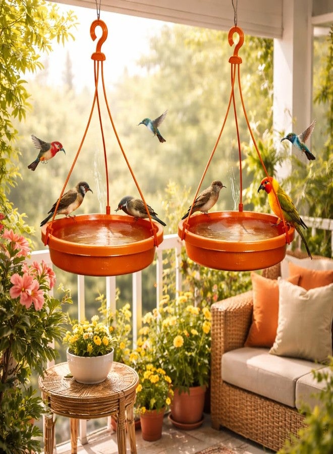 HOYEHOLA Bird Feeder Hanging Bowl Pack of 2 for Balcony & Garden | 2-in-1 Bird Water Feeder & Bird Bath Tray | Large Outdoor Hanging Bird Feeding Dish with Hook | Durable All Weather Plastic - Image 1