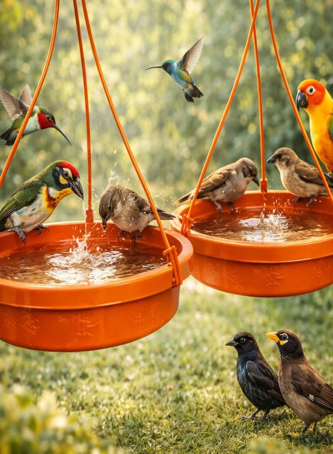 HOYEHOLA Bird Feeder Hanging Bowl Pack of 2 for Balcony & Garden | 2-in-1 Bird Water Feeder & Bird Bath Tray | Large Outdoor Hanging Bird Feeding Dish with Hook | Durable All Weather Plastic - Image 5