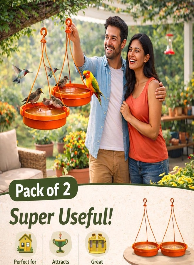 HOYEHOLA Bird Feeder Hanging Bowl Pack of 2 for Balcony & Garden | 2-in-1 Bird Water Feeder & Bird Bath Tray | Large Outdoor Hanging Bird Feeding Dish with Hook | Durable All Weather Plastic - Image 4