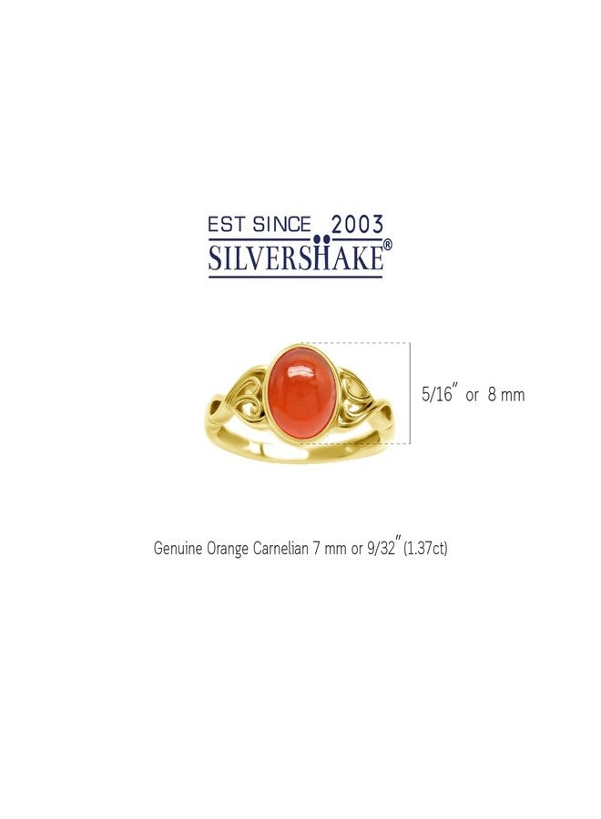 Silvershake 7MM Geunine Round Shape Orange Carnelian 18K Yellow Gold Plated 925 Sterling Silver Victorian Style Solitaire Ring Virgo Gemstone Birthstone Jewelry for Women Size 6.5 - Image 3