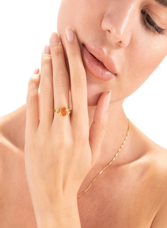 Silvershake 7MM Geunine Round Shape Orange Carnelian 18K Yellow Gold Plated 925 Sterling Silver Victorian Style Solitaire Ring Virgo Gemstone Birthstone Jewelry for Women Size 6.5 - Image 2