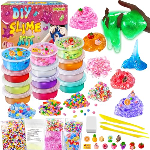 YOPINSAND 12 Cups DIY Slime Making Kit for Girls Crystal Clear and Glow in The Dark With Addins Foam Balls Charms Party Favors Gift Toys for Kids 312 - Image 1