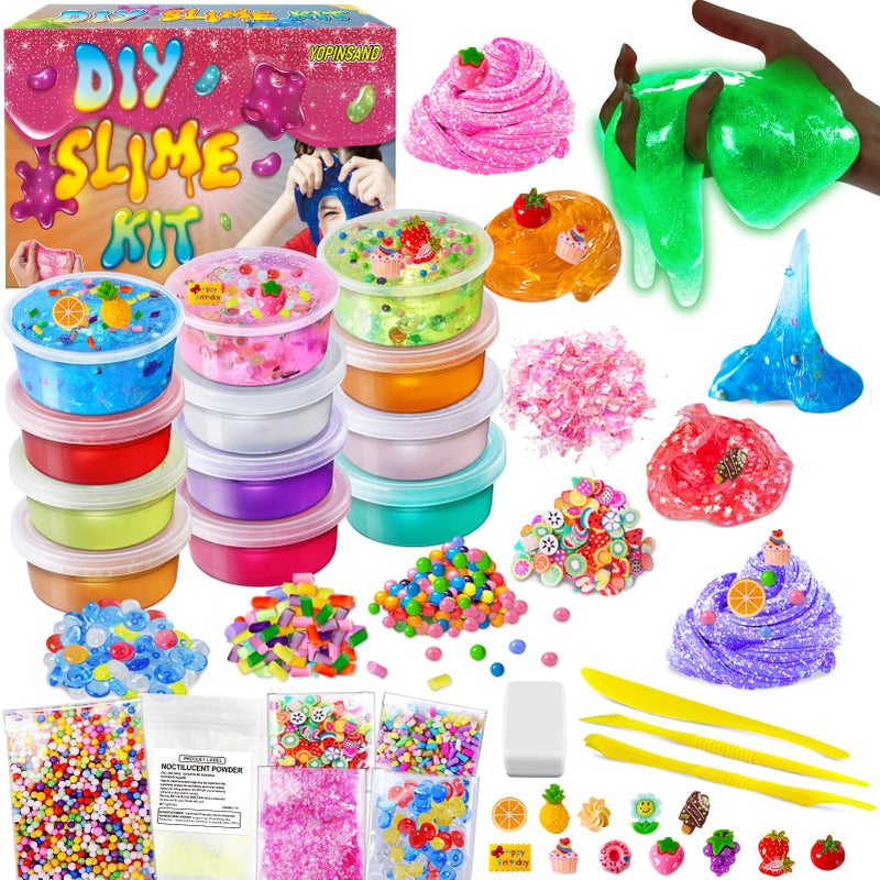 YOPINSAND 12 Cups DIY Slime Making Kit for Girls Crystal Clear and Glow in The Dark With Addins Foam Balls Charms Party Favors Gift Toys for Kids 312 - Image 3