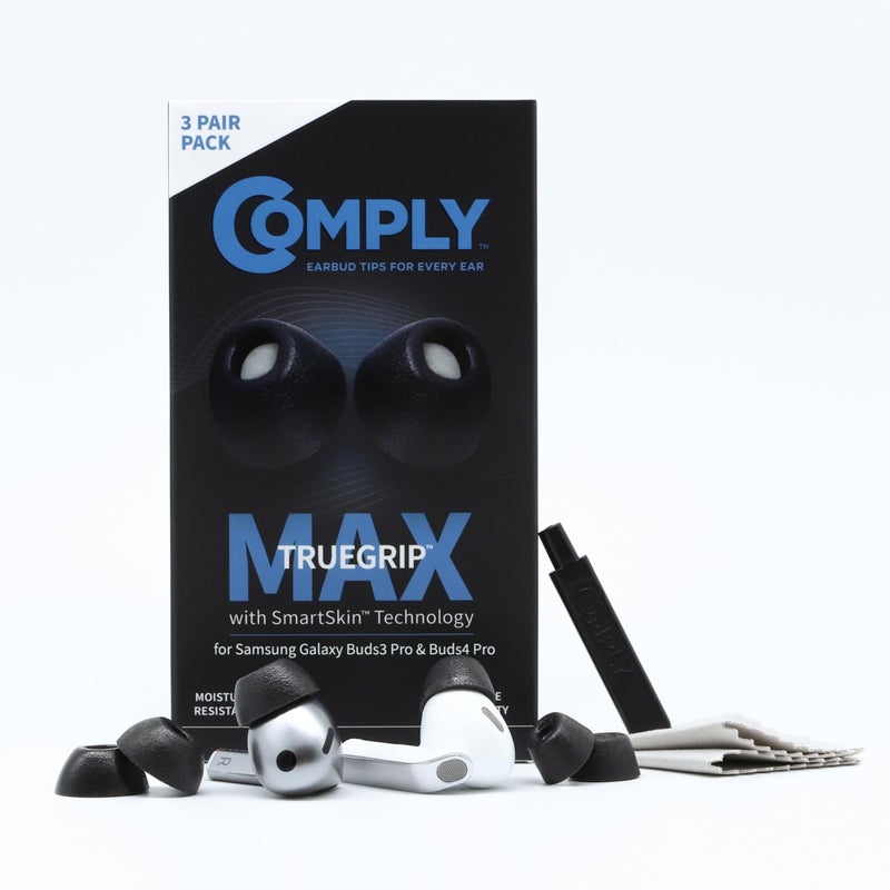 Comply TrueGrip MAX | Premium Memory Foam Replacement Earbud Tips for Samsung Galaxy Buds4 Pro & Buds3 Pro | Long-Lasting Comfort, Secure Fit, Noise Isolation | Black (S/M/L) (3 Pairs) - Image 1