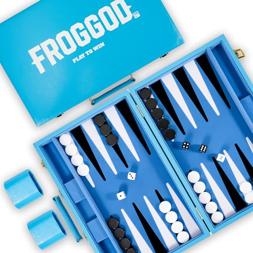 Froggod Travel Backgammon Sets for Adults 15 Inch Premium Backgammon Set PU Leather Case with Seamless Flocked Game Surface Classic Board Games for 2 Player and Gift for MenLight Blue - Image 1