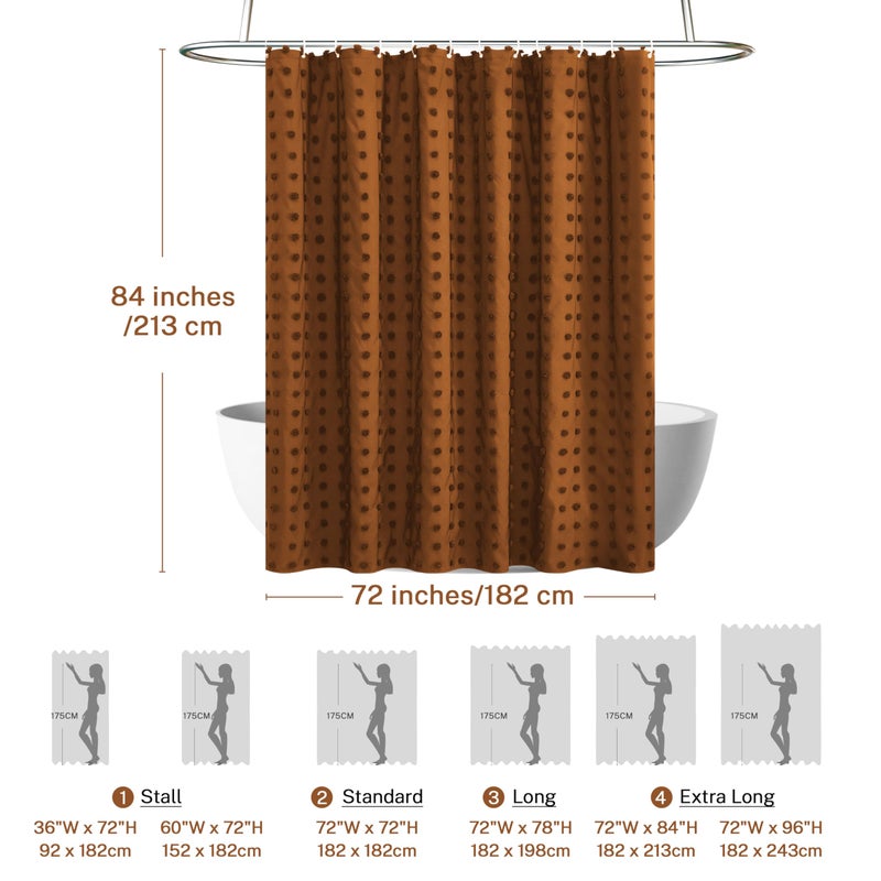 Siiluminisoy Extra Long Boho Farmhouse Shower Curtain Woven Fabric 84 Inch Pumpkin Orange Shower Curtain  72 x 84 Tufted Pleat Floral Puffs Textured Modern Minimalist Shower Curtain Set with Hooks for Bathroom - Image 4