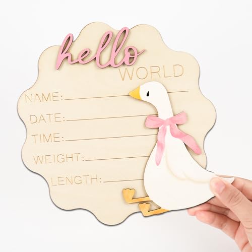 FYSUIMU علامة إعلان ولادة البط السخيف FYSUIMU مع bow وردي للبط لوحة خشبية لحظة ولادة جديدة مرحبًا بالعالم علامة ولادة جديدة لعيد الميلاد الأول ودعوة حفل استقبال المولود وذكرى احتفاظ بالصور - Image 3