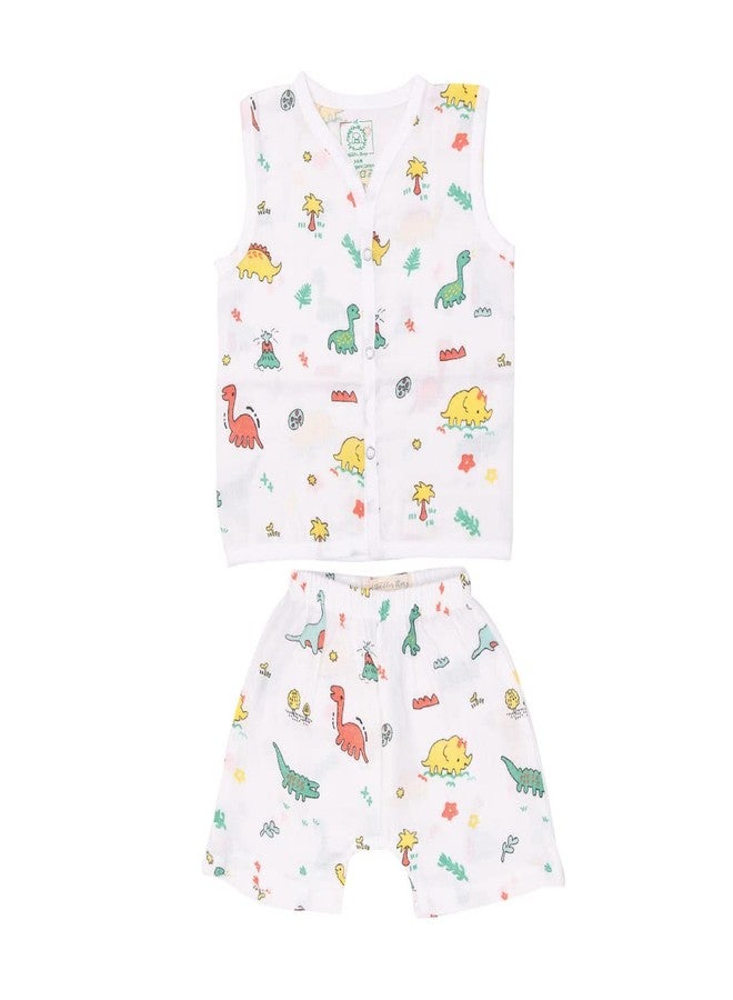 A toddler thing - Organic Cotton Muslin Jabla & Shorts | White Jhabla | for Boys & Girls | Comfy Jabala | Sleeveless Vest | Baby Products | Casual Clothing | Shade: Stoneage | Size - Newborns - Image 1