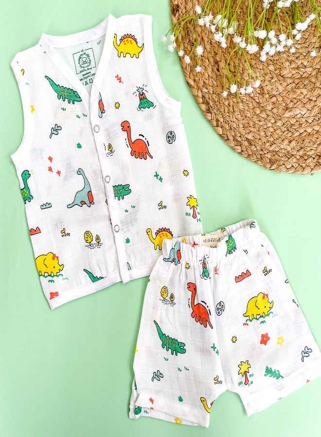 A toddler thing - Organic Cotton Muslin Jabla & Shorts | White Jhabla | for Boys & Girls | Comfy Jabala | Sleeveless Vest | Baby Products | Casual Clothing | Shade: Stoneage | Size - Newborns - Image 2