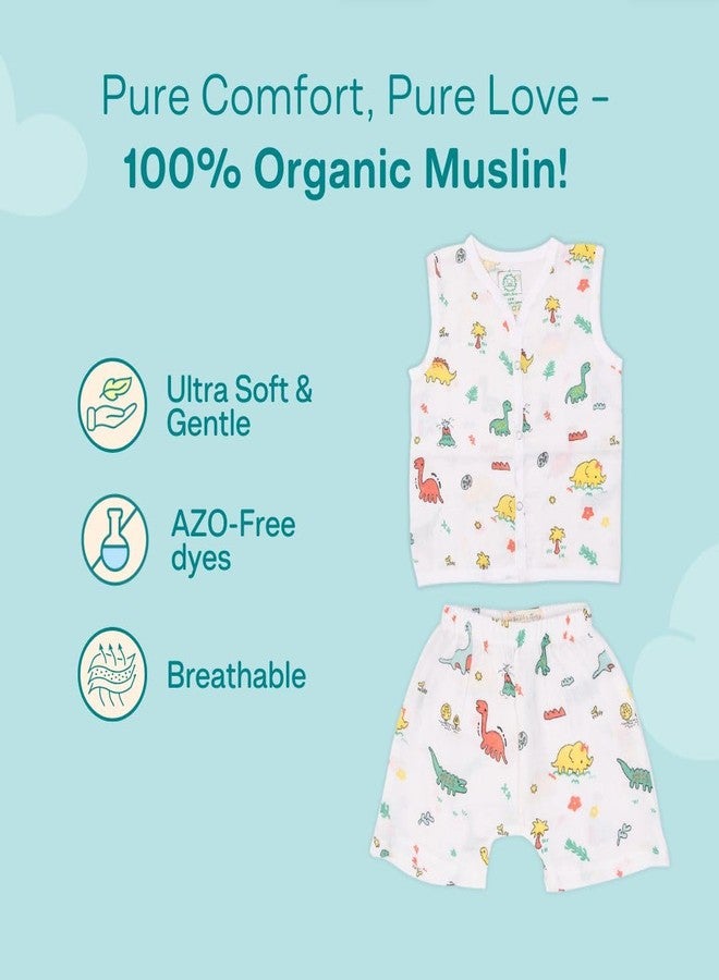 A toddler thing - Organic Cotton Muslin Jabla & Shorts | White Jhabla | for Boys & Girls | Comfy Jabala | Sleeveless Vest | Baby Products | Casual Clothing | Shade: Stoneage | Size - Newborns - Image 3