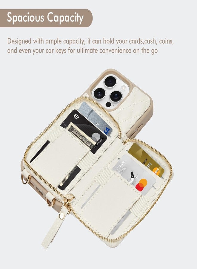 ZVE Wallet Case for iPhone 16 Pro Max with Card Holder, 360° Rotation Ring Stand Crossbody Zipper Wallet Lanyard Case for iPhone 16 Pro Max 6.9 Inch-Beige - Image 2