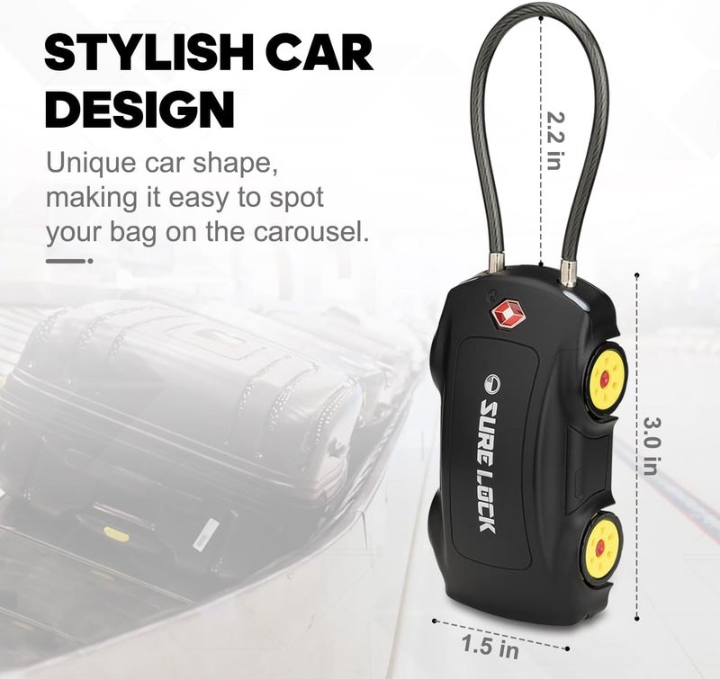 SURE LOCK TSA Approved 4-Digit Combination Luggage Lock - Car Shape Design Travel Lock for Suitcases, Backpacks & Gym Bags (10,000 Combos, 1 Pack Black) - Image 5