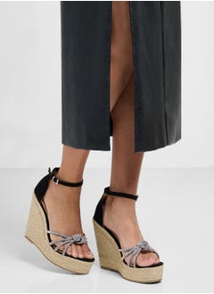 Truffle High Heel Diamante Knot Wedge Sandal  - Image 5