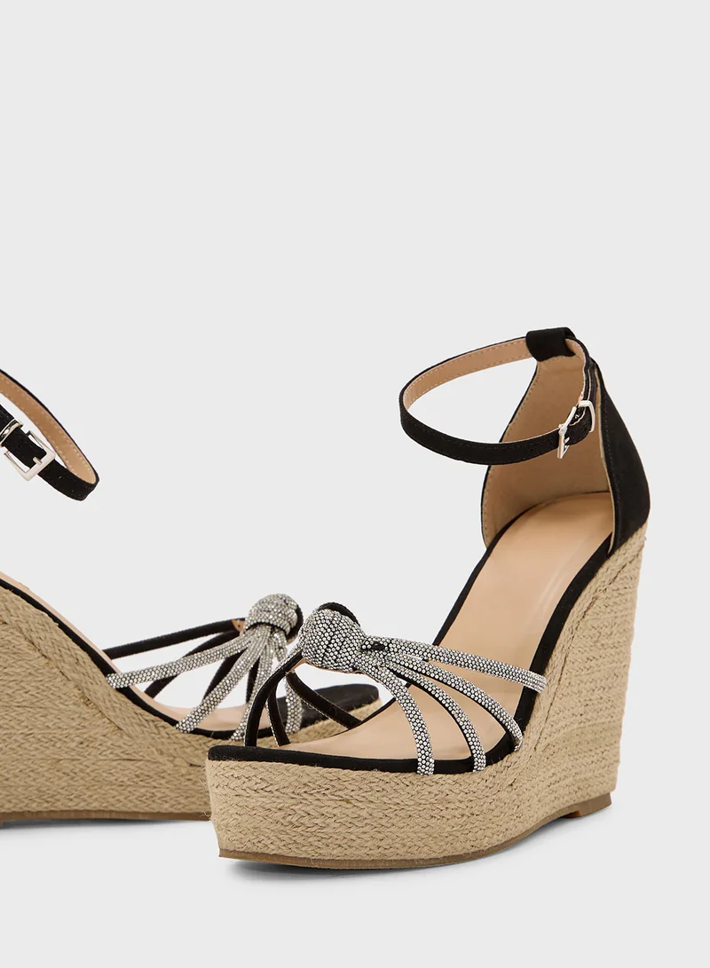 Truffle High Heel Diamante Knot Wedge Sandal