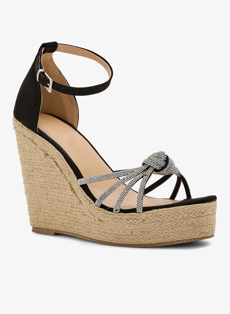 Truffle High Heel Diamante Knot Wedge Sandal