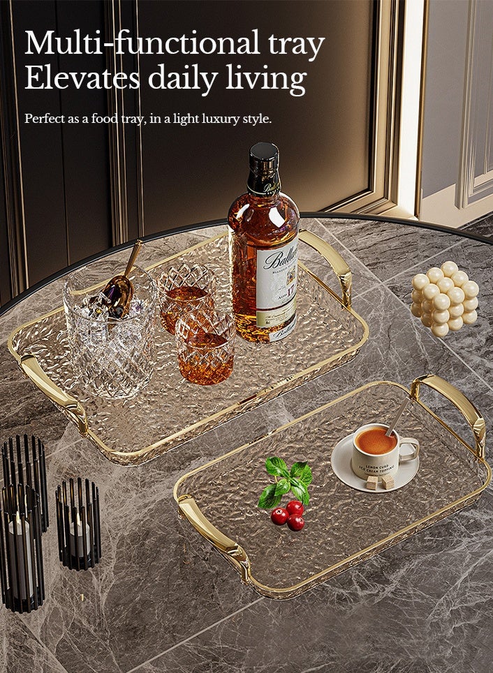 Sunnaltree 3PCS Serving Tray, With Polished Metal Handles, Serving Plate, Wavy Pattern Clear Tray, Spill-Proof Tray, Decorative Serving Tray for Coffee Table, Tea, Storage Rectangular, Living Room, Bedroom（Gold） - Image 3