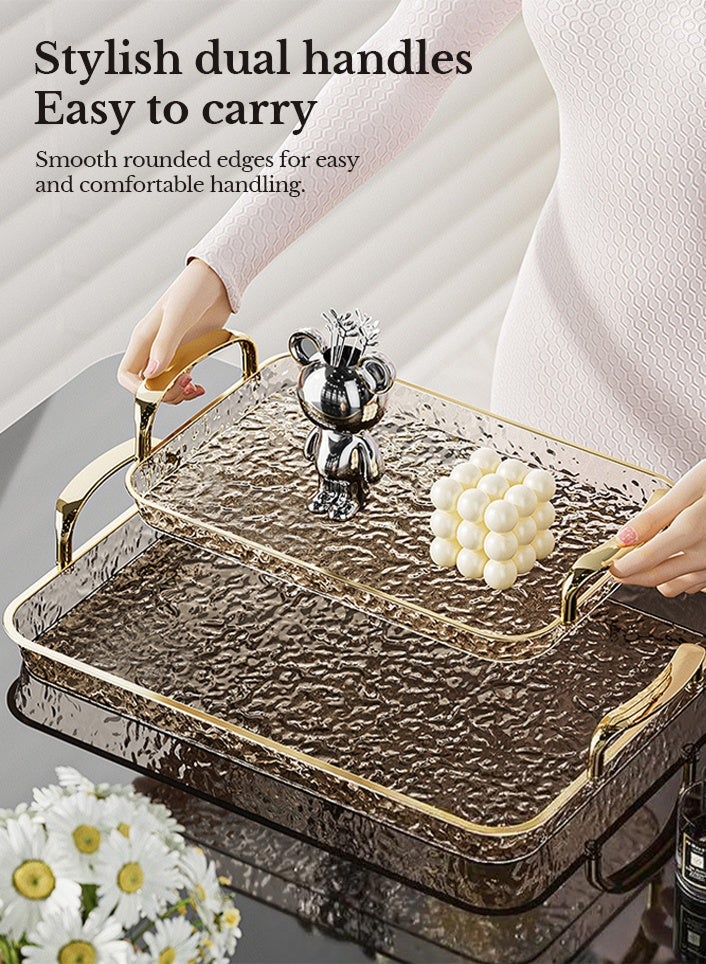 Sunnaltree 3PCS Serving Tray, With Polished Metal Handles, Serving Plate, Wavy Pattern Clear Tray, Spill-Proof Tray, Decorative Serving Tray for Coffee Table, Tea, Storage Rectangular, Living Room, Bedroom（Gold） - Image 4