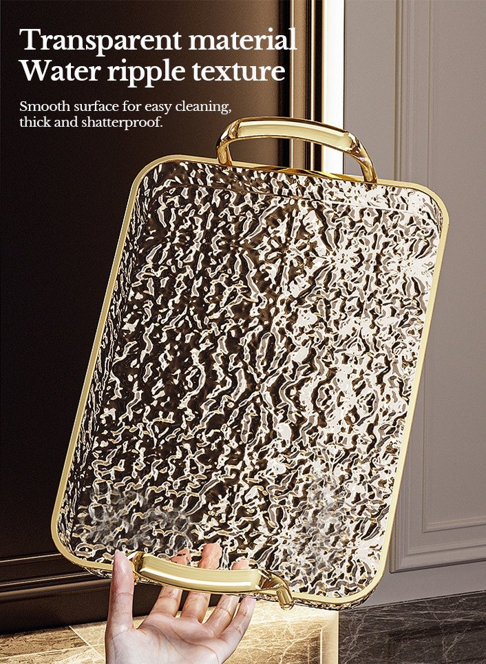 Sunnaltree 3PCS Serving Tray, With Polished Metal Handles, Serving Plate, Wavy Pattern Clear Tray, Spill-Proof Tray, Decorative Serving Tray for Coffee Table, Tea, Storage Rectangular, Living Room, Bedroom（Gold） - Image 5