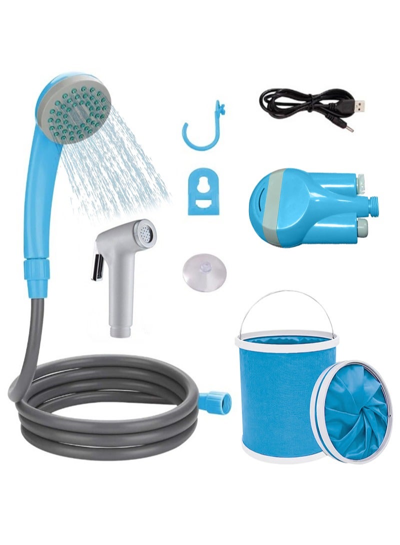 Portable Camping Shower - Outdoor Camp Shower with Showerhead Sprayer & Rechargeable Battery Pump & Collapsible Bucket for Camping, Travel, Hiking, Car Washing, Pet Bath - Image 2