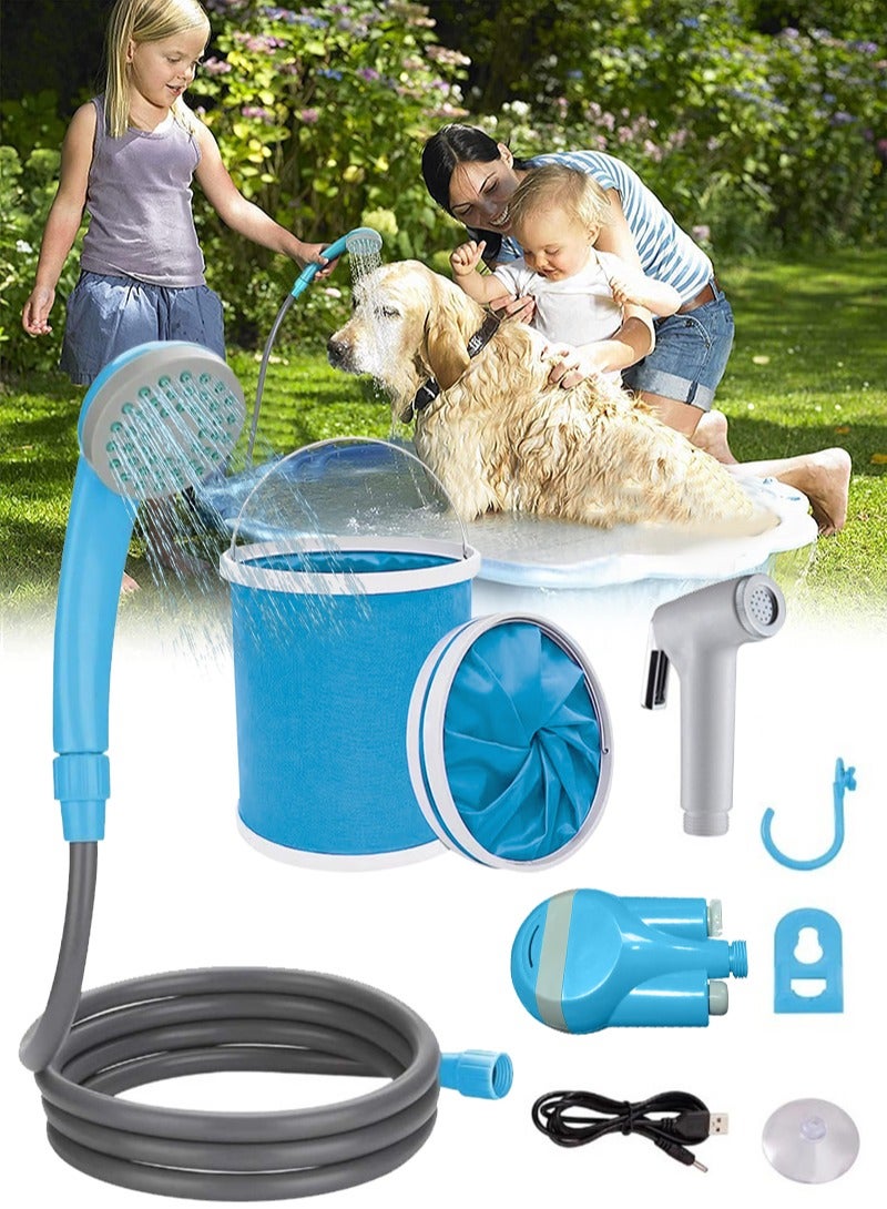 Portable Camping Shower - Outdoor Camp Shower with Showerhead Sprayer & Rechargeable Battery Pump & Collapsible Bucket for Camping, Travel, Hiking, Car Washing, Pet Bath - Image 1