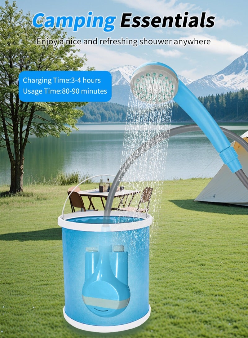 Portable Camping Shower - Outdoor Camp Shower with Showerhead Sprayer & Rechargeable Battery Pump & Collapsible Bucket for Camping, Travel, Hiking, Car Washing, Pet Bath - Image 4