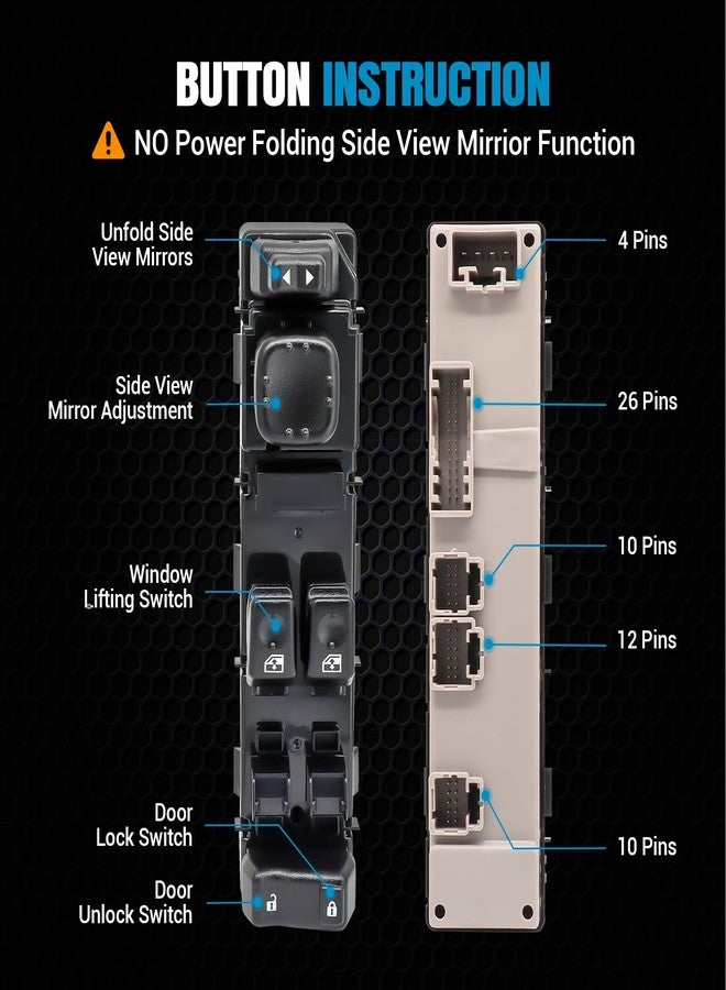 keriolee 15883318 Window Switch Driver Side for 2003-2007 Chevrolet Silverado1500 2500 GMC Sierra Door Lock Power Window Switch Without Folding Mirrors Function Replace DWS-226,10398563, 15112970 - Image 4