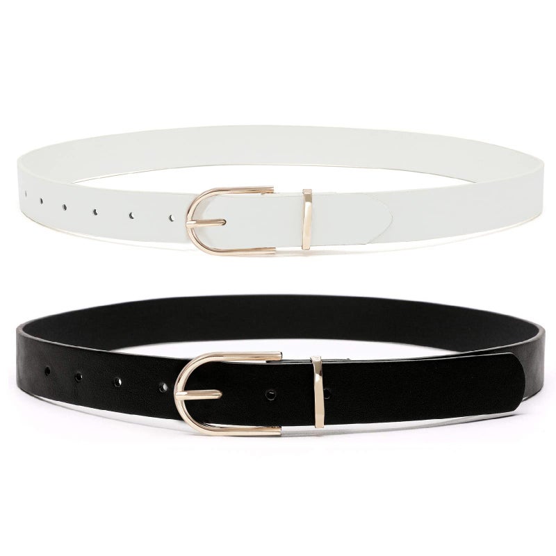 Earnda Earnda Women's Faux Leather Chic Belt for Ladies Jeans Set of 2 Belts Black&White Small  - Image 1