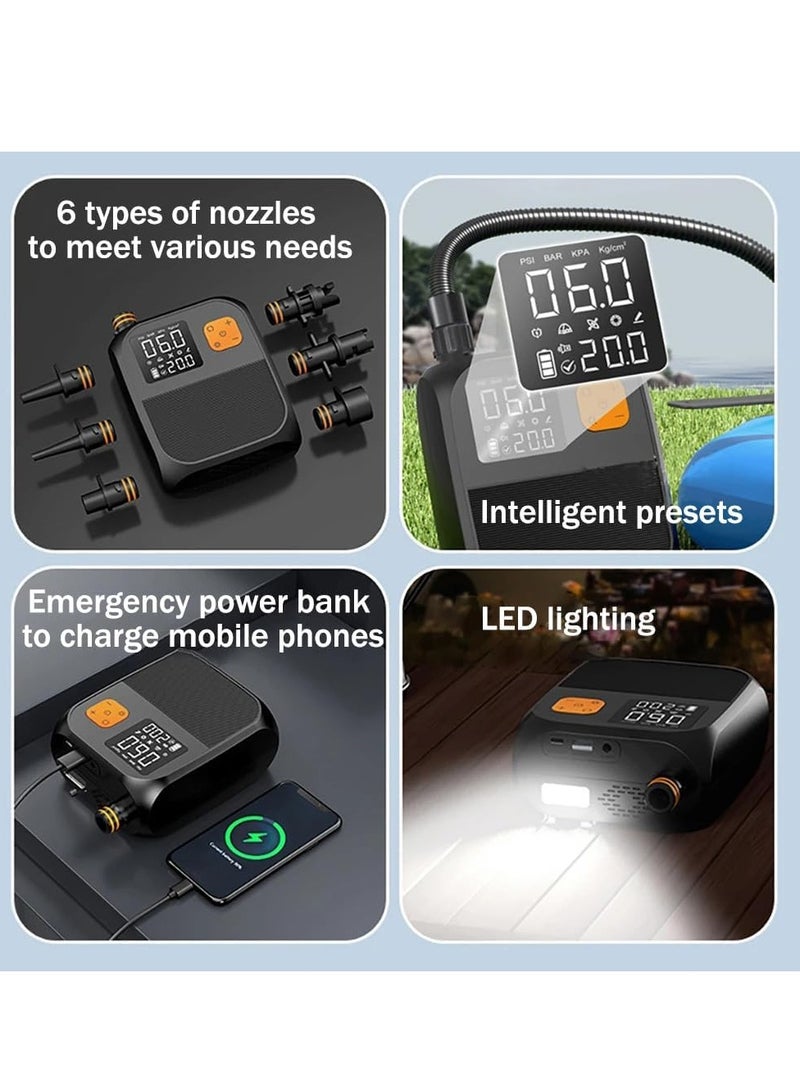 KASTWAVE مضخة هواء كهربائية 25PSI، مضخة هواء ذكية عالية الضغط، مضخة لوح التجديف، منفاخ هواء محمول كهربائي للسيارة مع بطارية 8000 مللي أمبير في الساعة، منفاخ هواء ذكي مزدوج المرحلة ومفرغ مع إيقاف التشغيل التلقائي - Image 2