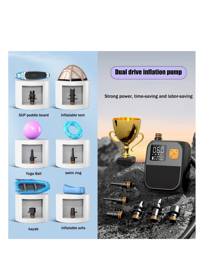 KASTWAVE مضخة هواء كهربائية 25PSI، مضخة هواء ذكية عالية الضغط، مضخة لوح التجديف، منفاخ هواء محمول كهربائي للسيارة مع بطارية 8000 مللي أمبير في الساعة، منفاخ هواء ذكي مزدوج المرحلة ومفرغ مع إيقاف التشغيل التلقائي - Image 5