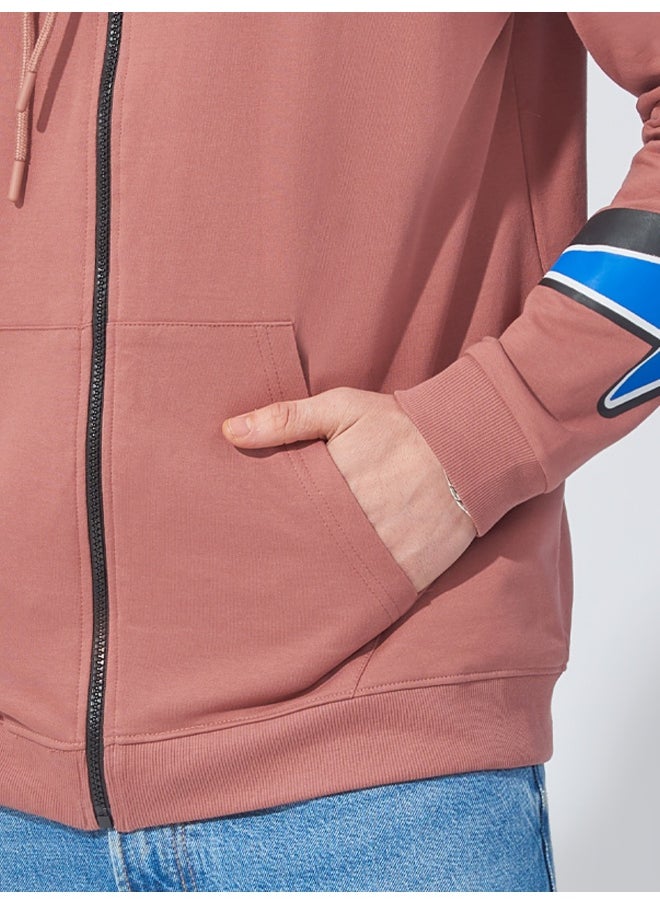 Maniac Mens Printed Hooded Neck Full Zip Full Sleeve White Onion Fleece Sweatshirt  - Image 5