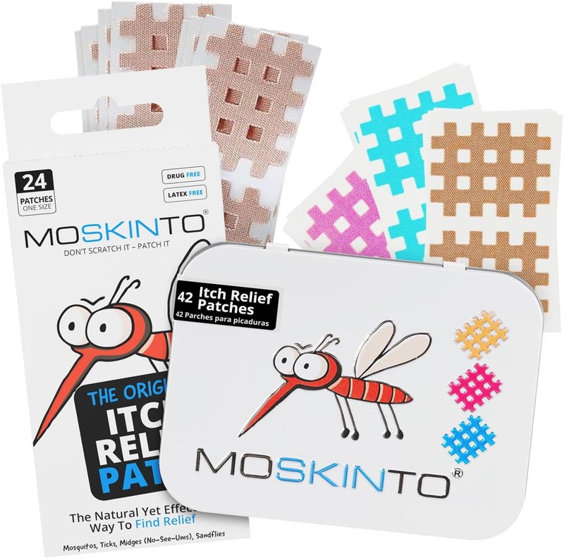 Moskinto The Original Itch Relief Patch, Mosquito Bite Patches for All Ages, Instant Relief Natural Patch for Bug Bites, Travel Pack + Family Pack, Nude & Colorful Patches, 66 Count - Image 1