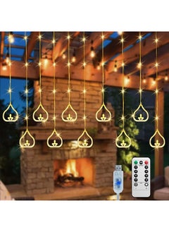 إيروريكس سلسلة أضواء ستائرية، سلسلة أضواء LED، سلسلة أضواء معلقة تعمل بمنفذ USB مع جهاز تحكم عن بعد لحفلات رمضان المنزلية والعطلات، 8 أوضاع إضاءة، أبيض دافئ  - Image 1