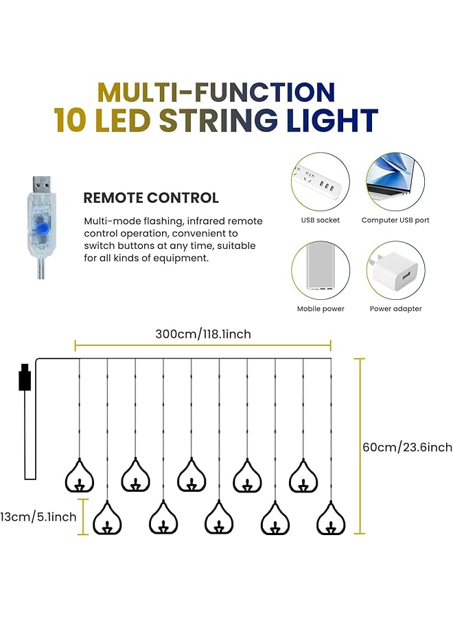 erorex Curtain String Lights Led String Lights Usb Powered Hanging String Lights With Remote Control For Ramadan Home Party Holiday 8 Lighting Modes Warm White - Image 5