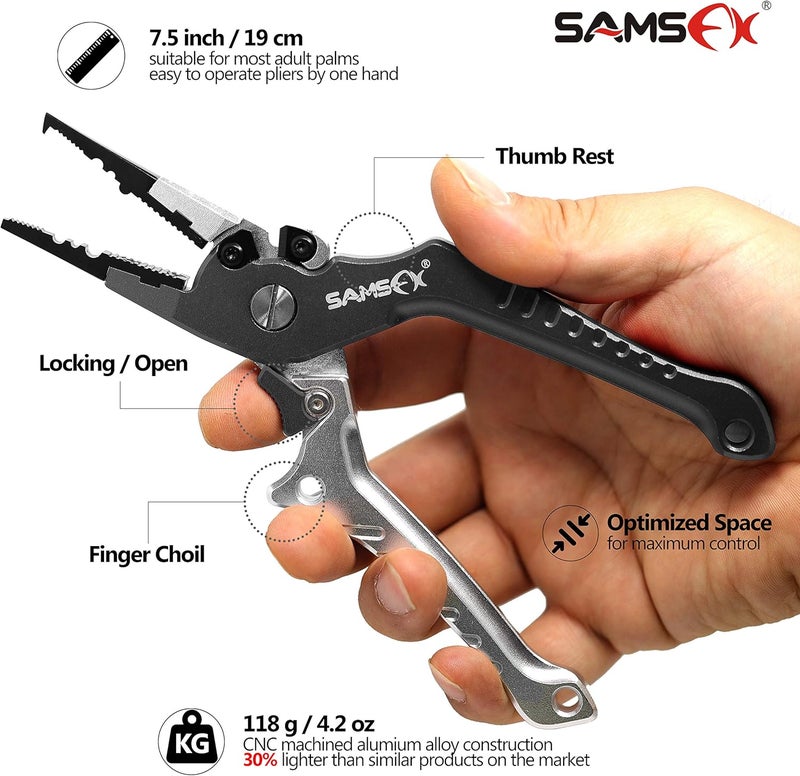 SAMSFX Aluminum Fishing Pliers Hook Remover Braid Line Cutter with Coiled Lanyard, Fly Fishing Knot Tying Tool & Retractors - Image 2