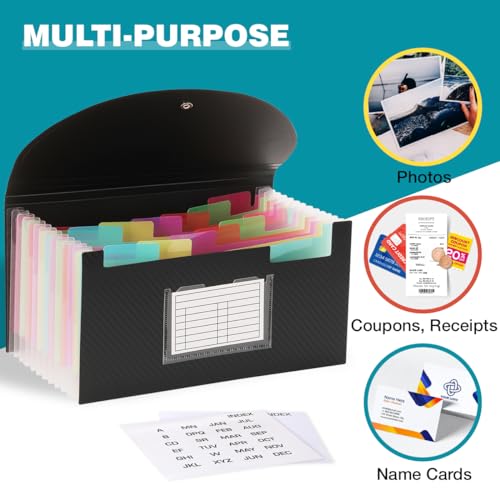 H4D Check Size 13 Pocket Expanding File Folder, Accordion File Organizer Wallet Case for Coupon Receipt Storage, 10 x 5.5 inches, Black - Image 4