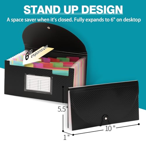H4D Check Size 13 Pocket Expanding File Folder, Accordion File Organizer Wallet Case for Coupon Receipt Storage, 10 x 5.5 inches, Black - Image 2
