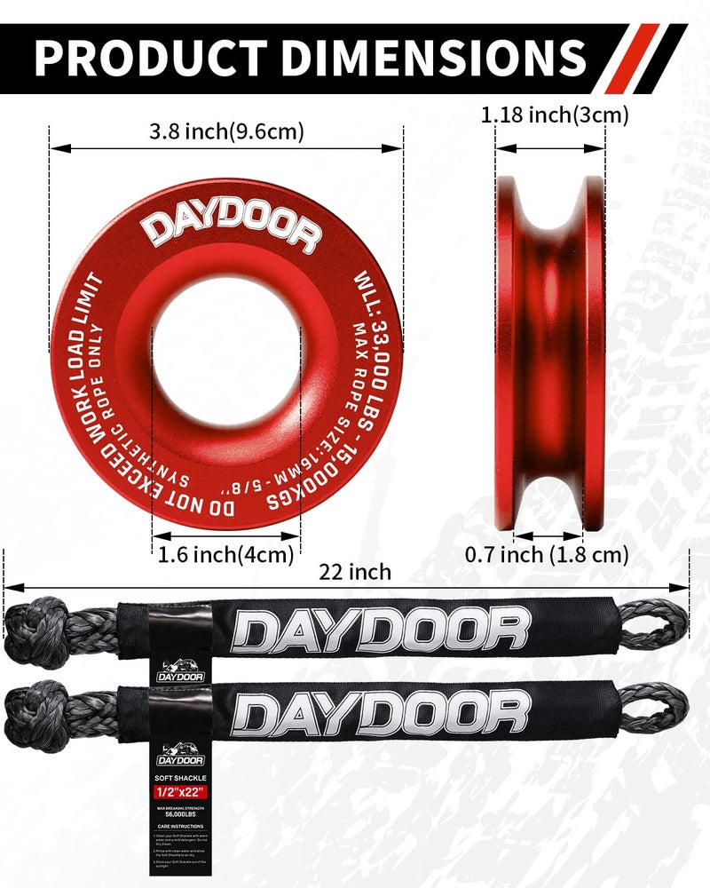 DAYDOOR 56,000 LBS Soft Shackle Recovery Kit, 1/2" x 22" (2-Pack) with 7075 Aluminum Snatch Ring, Winch Accessory for Jeep Wrangler, Bronco, 4Runner, Tacoma, ATV/UTV/Jeeps/SUVs, 4x4 Off-Road(Gray) - Image 5