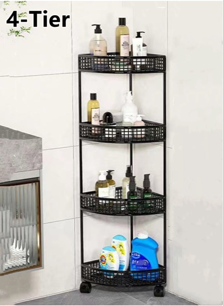 Kutis 4-Tier Bathroom Shelf Shower Shampoo Soap Organizer Storage Rack With Wheel 36x26x84 cm  - Image 1