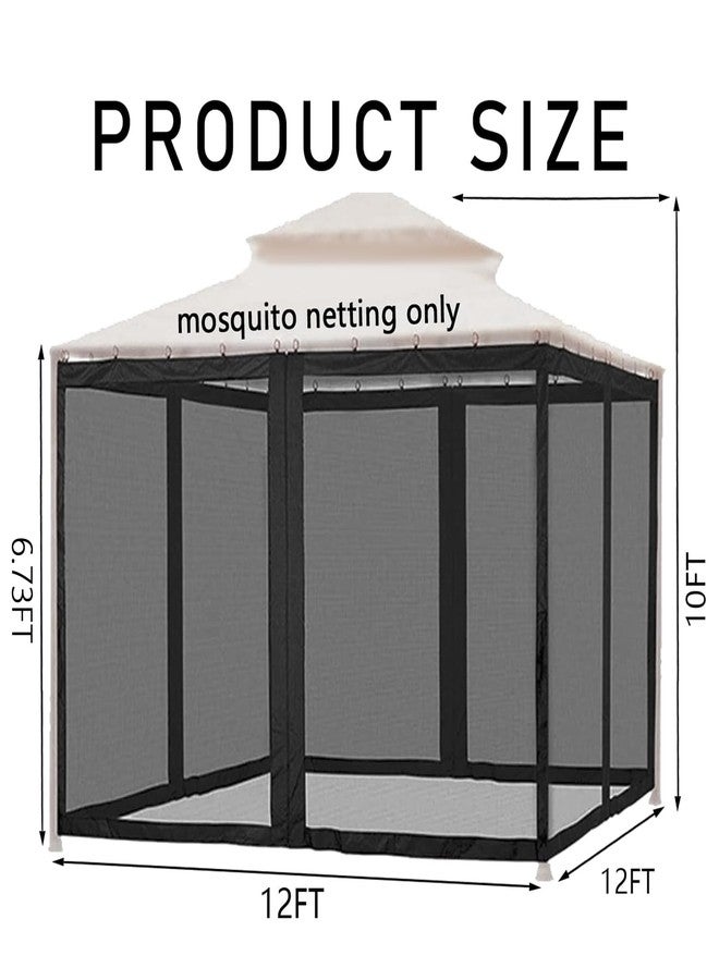 Hisecome 10' x 12' Gazebo Universal Replacement Mosquito Netting,Black Outdoor Canopy Net Screen 4-Panel Sidewall Curtain, with Zippers,Mosquito Netting（Only） - Image 2