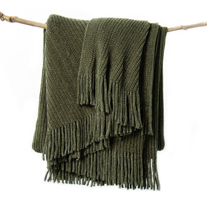 THROW BLANKET FOR COUCH SOFT GREEN BOHO DECOR BED THROWCOZY KNITTED CHENILLE FARMHOUSE LIGHTWEIGHT THROW FOR SPRINGOLIVE GREEN50 60