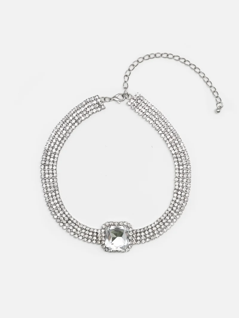 Lichi  Rhinestone choker necklace with different sized rhinestones for Women | Best Price UAE