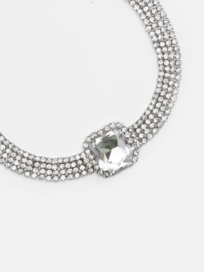 Lichi  Rhinestone choker necklace with different sized rhinestones for Women | Best Price UAE