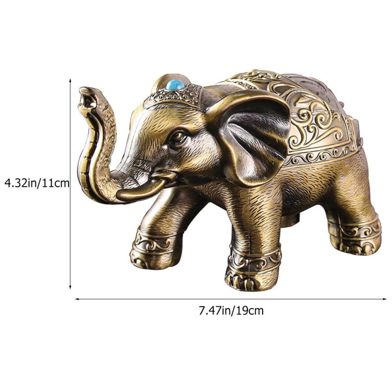 Vintage Elephant Ashtray With Lid Alloy Metal Decorative For Home Office Smoking Accessory - Image 3
