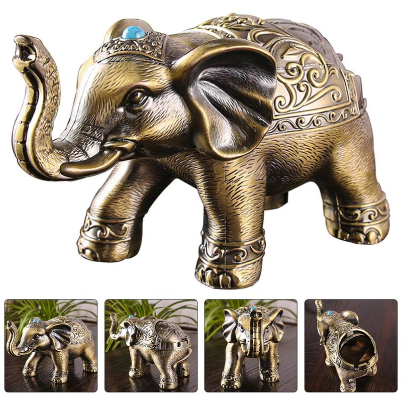 Vintage Elephant Ashtray With Lid Alloy Metal Decorative For Home Office Smoking Accessory - Image 4