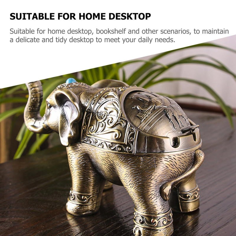 Vintage Elephant Ashtray With Lid Alloy Metal Decorative For Home Office Smoking Accessory - Image 5