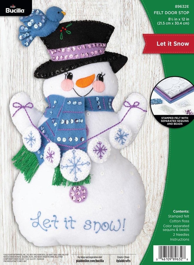 Bucilla Felt Applique Door Stopper Making Kit, Let It Snow, Perfect for DIY Arts and Crafts, 89632E - Image 1