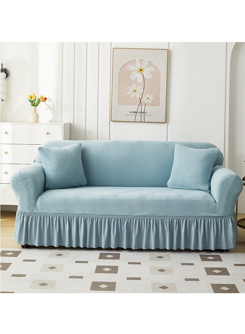 MIXDE Sofa Cover with Skirt, Stretch Sofa Slipcover Spandex Non-Slip Soft Couch Covers, Washable Furniture Protector with Anti-Skid Foam and Thick Elastic Cord for Kids (Haze Blue, 2 Seater)