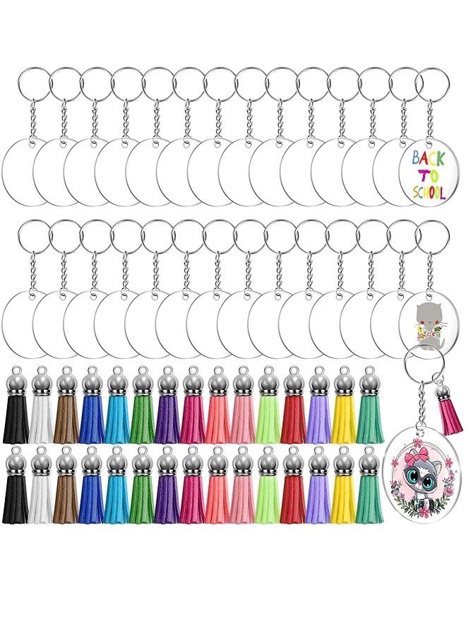 120pcs Clear Keychains for Vinyl Kit Including 30pcs Acrylic Blanks, 30pcs Keychain Tassels, 30pcs Key Chain Rings and 30pcs Jump Rings for DIY Keychain Vinyl Crafting