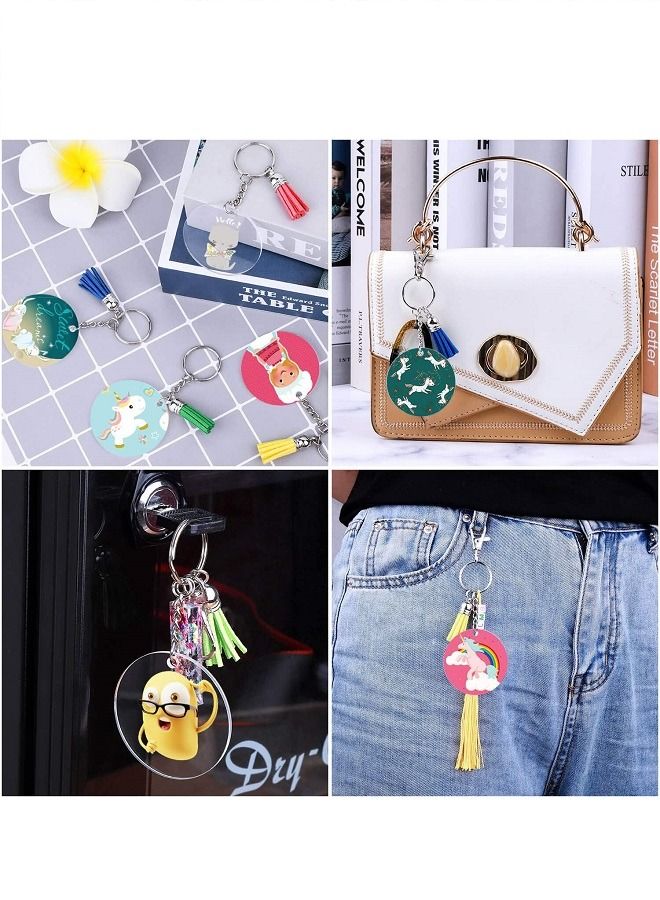 120pcs Clear Keychains for Vinyl Kit Including 30pcs Acrylic Blanks, 30pcs Keychain Tassels, 30pcs Key Chain Rings and 30pcs Jump Rings for DIY Keychain Vinyl Crafting